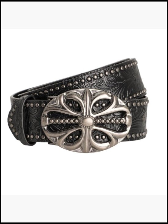 Y2k Punk Gothic Studded Belt PU Leather Floral Buckle main image 4
